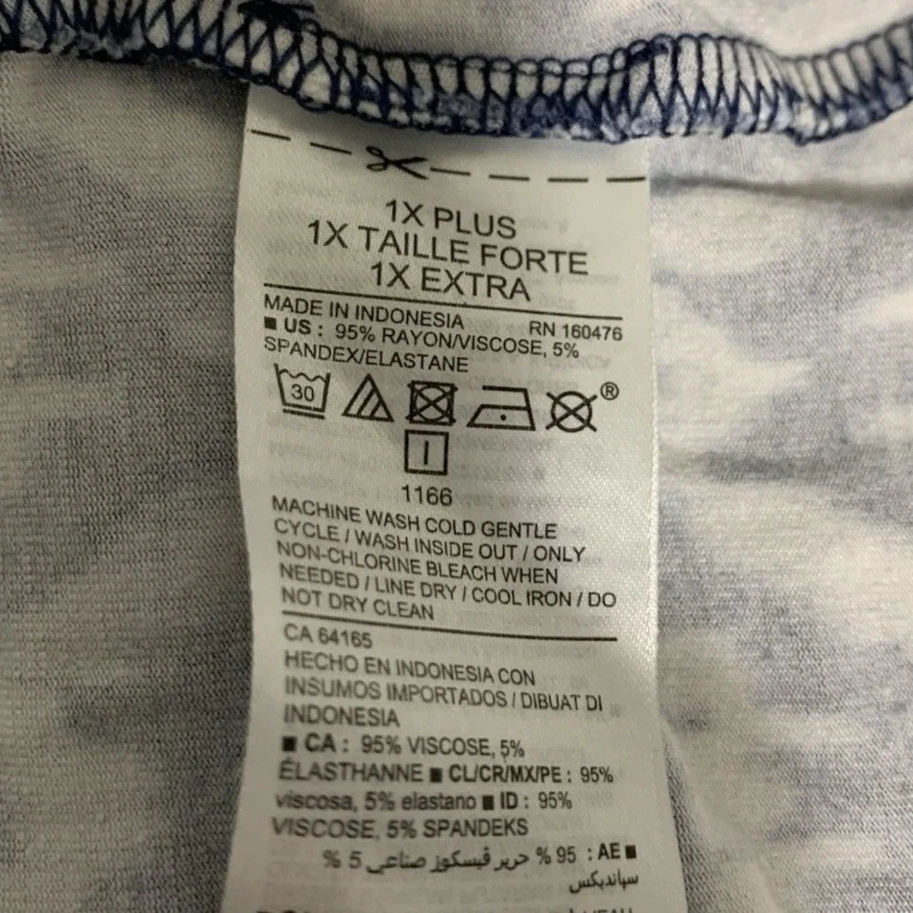 Old Navy Sleeveless Midi Dress 1X Plus Blue White‎ Ikat Geometric V-Neck Boho